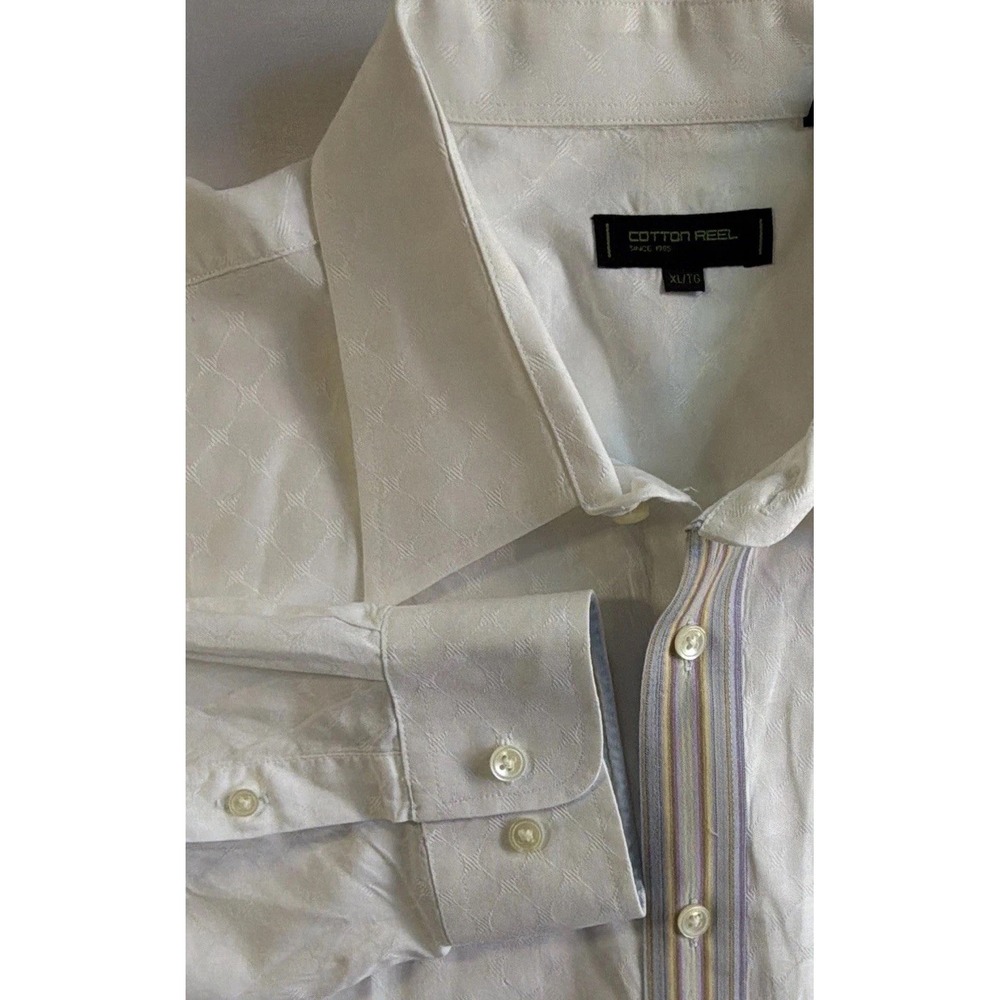 Cotton Reel Men's Big & Tall XL/TG 17 34/35 White Jacquard Cotton Dress Shirt